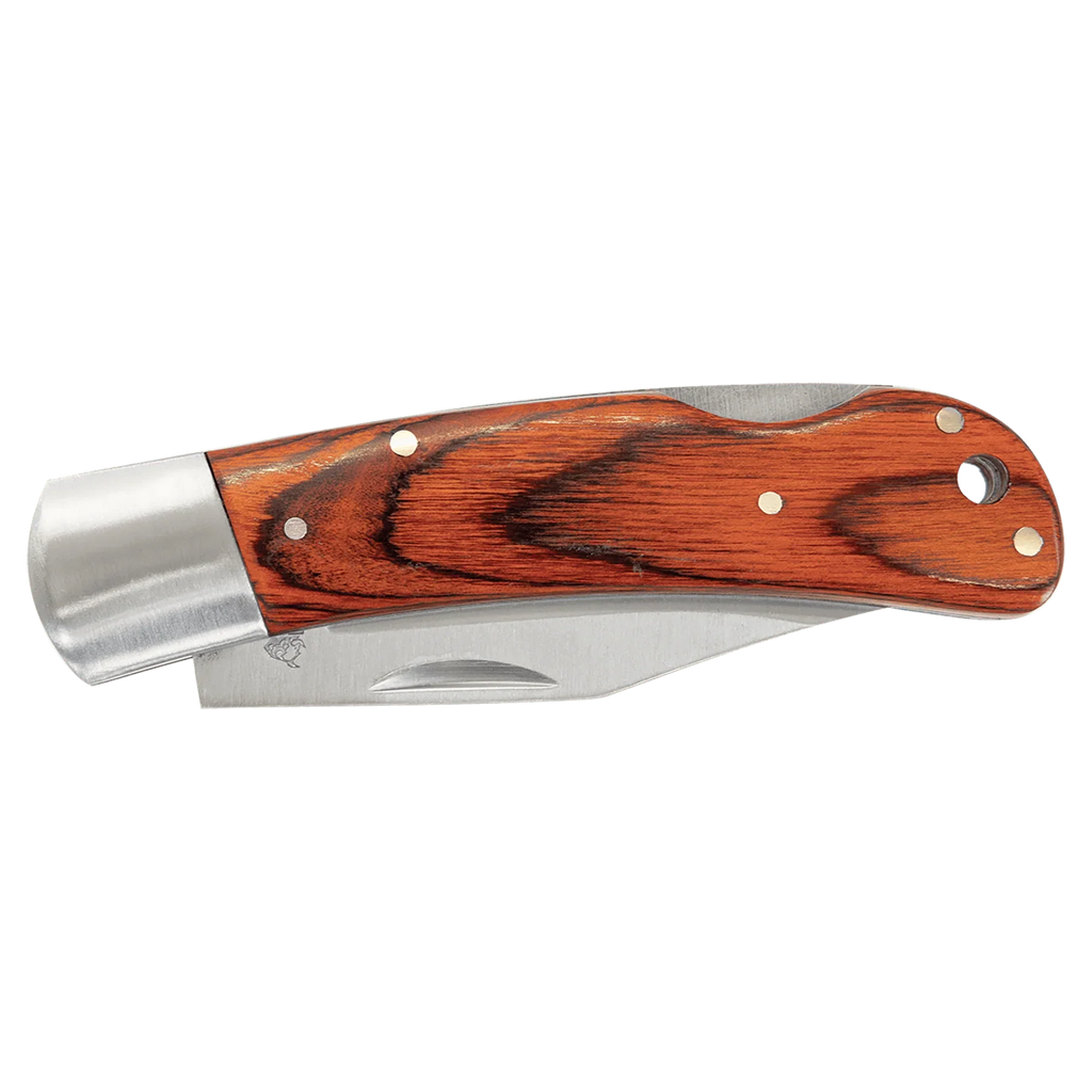 Bison River 4" Custom Engraved Wood Folding Knife with Leather Sheath by 1a7704-f3.myshopify.com – Knife