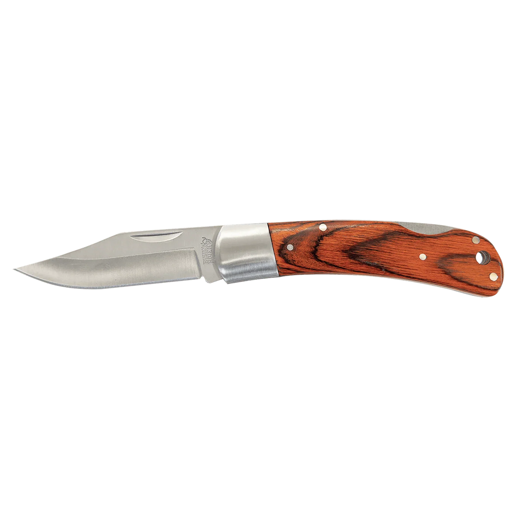Bison River 4" Custom Engraved Wood Folding Knife with Leather Sheath by 1a7704-f3.myshopify.com – Knife