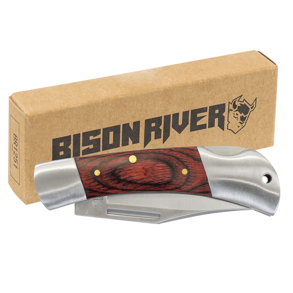 Bison River 3 1/2" Custom Engraved Wood Folding Knife by 1a7704-f3.myshopify.com – Knife