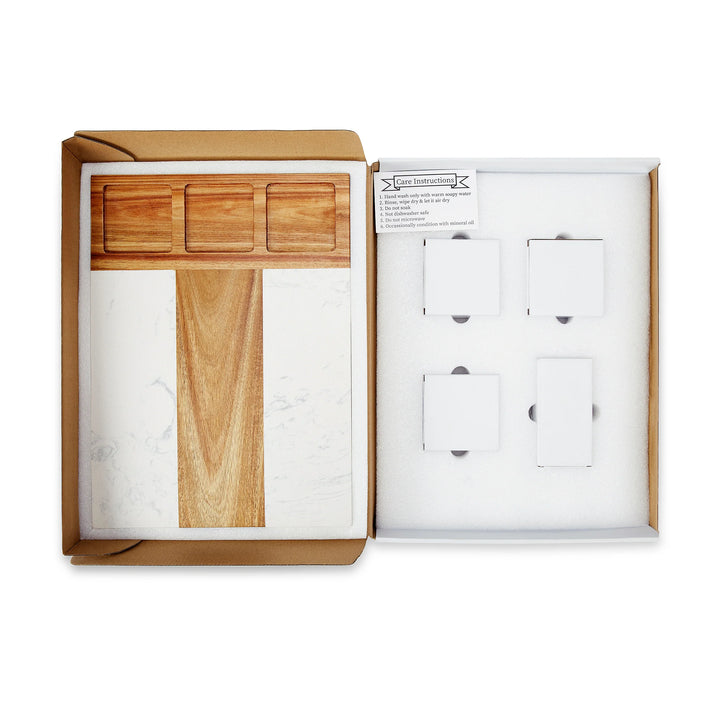 Custom Laser-Engraved Marble & Acacia Charcuterie Board by Midwestern Laser Art