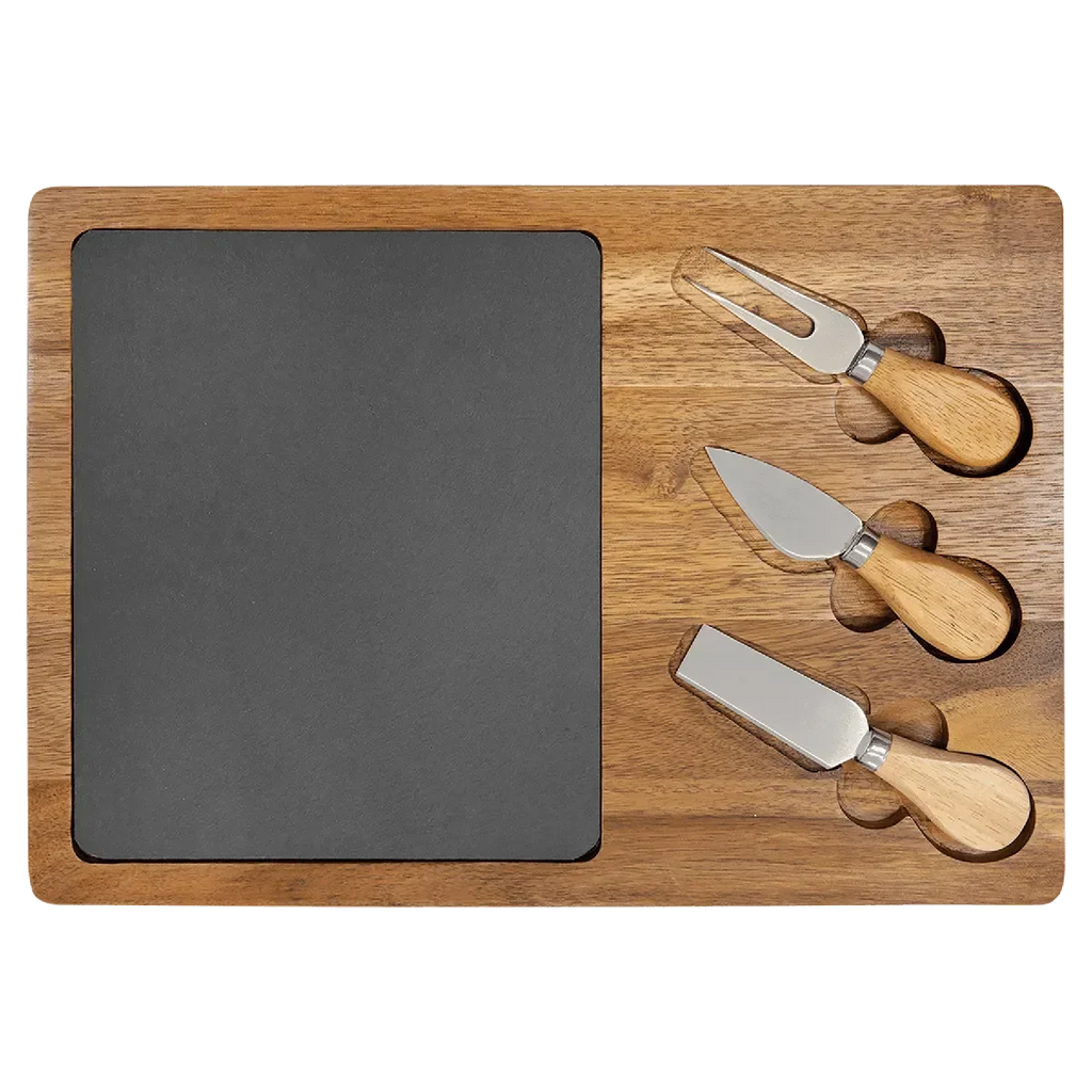 Custom Engraved 13 3/4" x 9 3/4" Acacia Wood & Slate Cheese Set with Three Tools by 1a7704-f3.myshopify.com – Cheese Board
