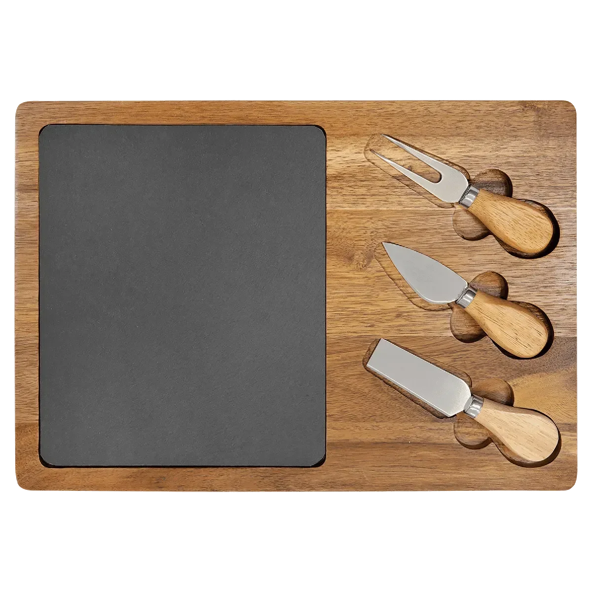 Custom Engraved 13 3/4" x 9 3/4" Acacia Wood & Slate Cheese Set with Three Tools by 1a7704-f3.myshopify.com – Cheese Board