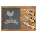 Custom Engraved 13 3/4" x 9 3/4" Acacia Wood & Slate Cheese Set with Three Tools by 1a7704-f3.myshopify.com – Cheese Board