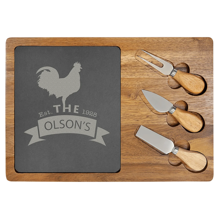 Engraved Acacia Slate Cheese Set with Tools – Midwestern Laser Art