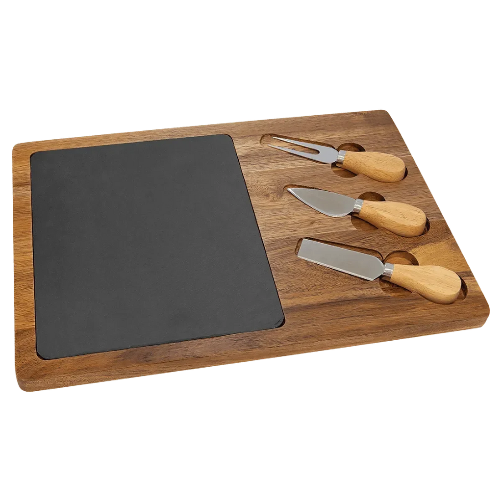 Custom Engraved 13 3/4" x 9 3/4" Acacia Wood & Slate Cheese Set with Three Tools by 1a7704-f3.myshopify.com – Cheese Board