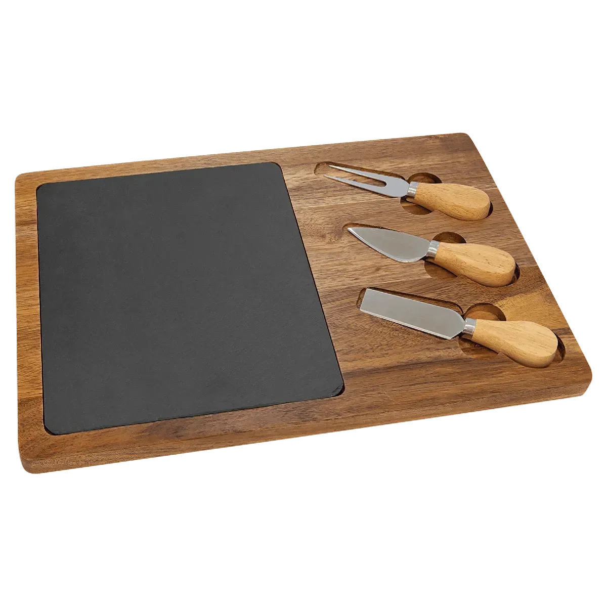 Custom Engraved 13 3/4" x 9 3/4" Acacia Wood & Slate Cheese Set with Three Tools by 1a7704-f3.myshopify.com – Cheese Board