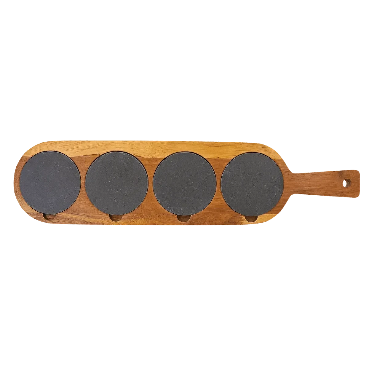 Custom Engraved 18 1/2" x 4 1/4" Acacia Wood & Slate Serving Board with Removable Coasters
