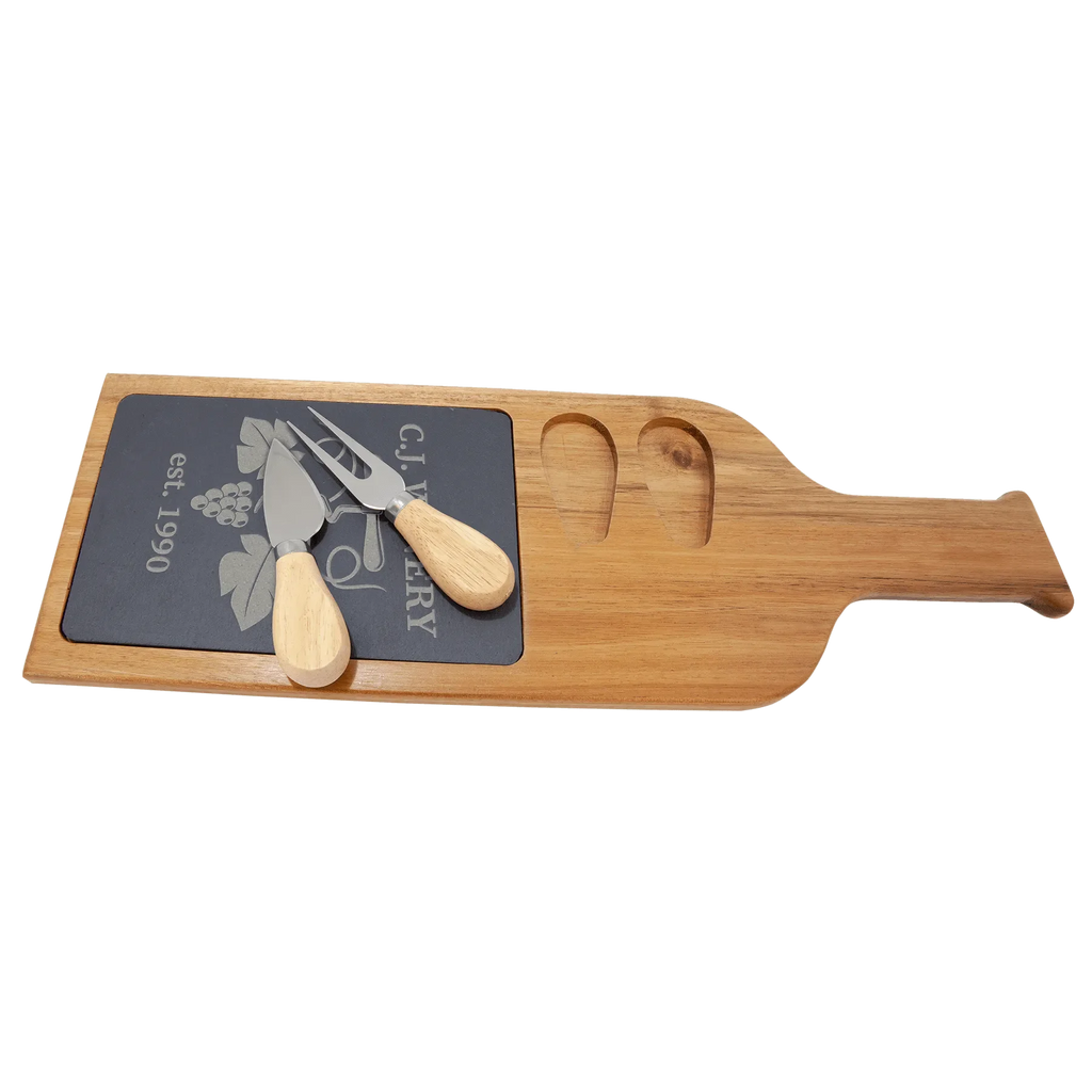 Custom Engraved 17 1/2" x 6" Acacia Wood & Slate Serving Board with Two Tools by 1a7704-f3.myshopify.com – Serving Board