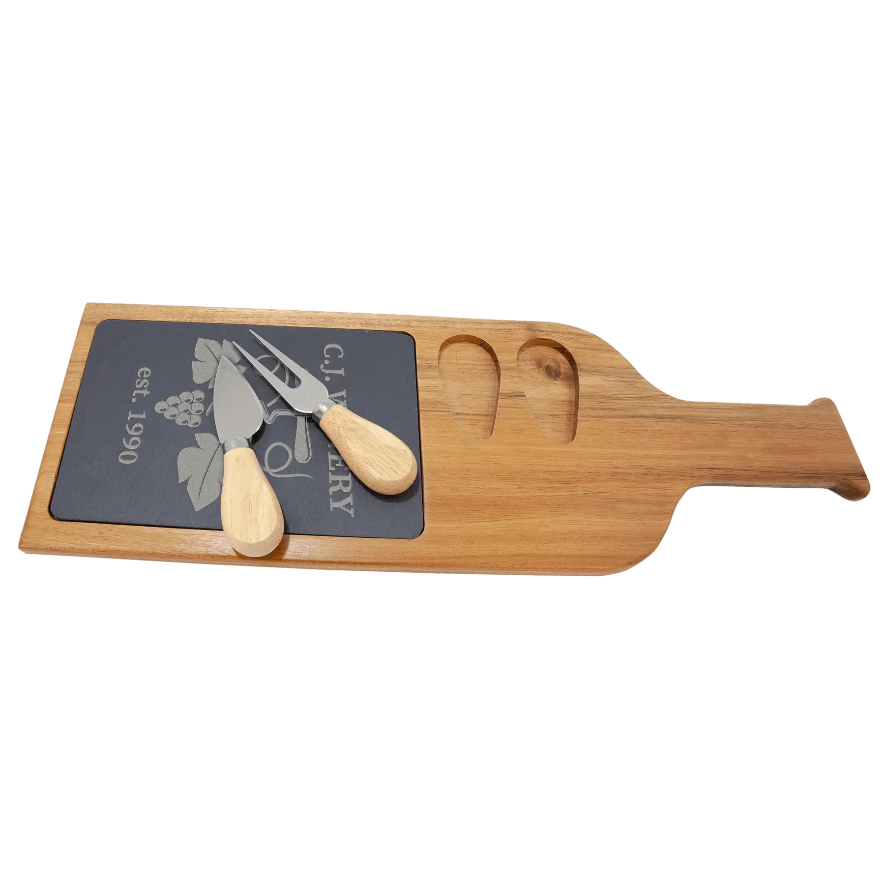 Custom Engraved 17 1/2" x 6" Acacia Wood & Slate Serving Board with Two Tools by 1a7704-f3.myshopify.com – Serving Board