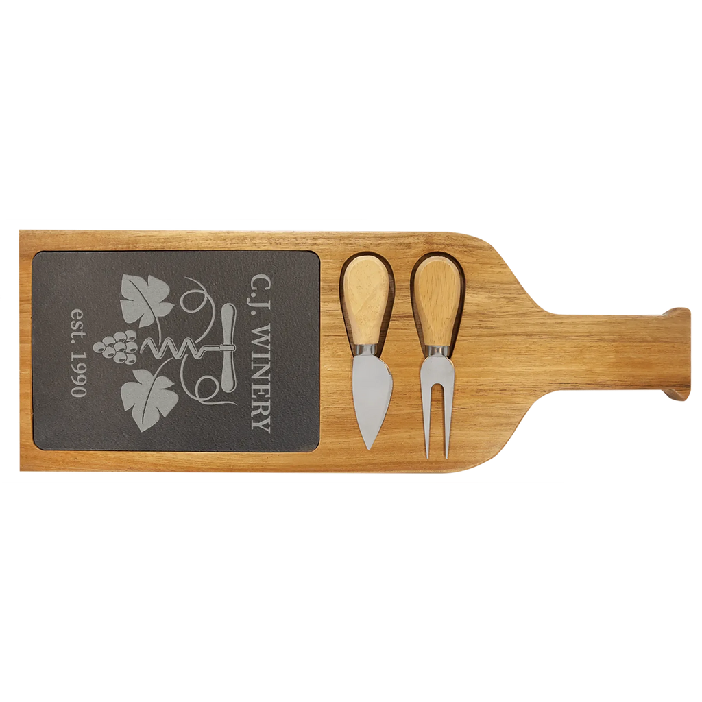 Custom Engraved 17 1/2" x 6" Acacia Wood & Slate Serving Board with Two Tools by 1a7704-f3.myshopify.com – Serving Board