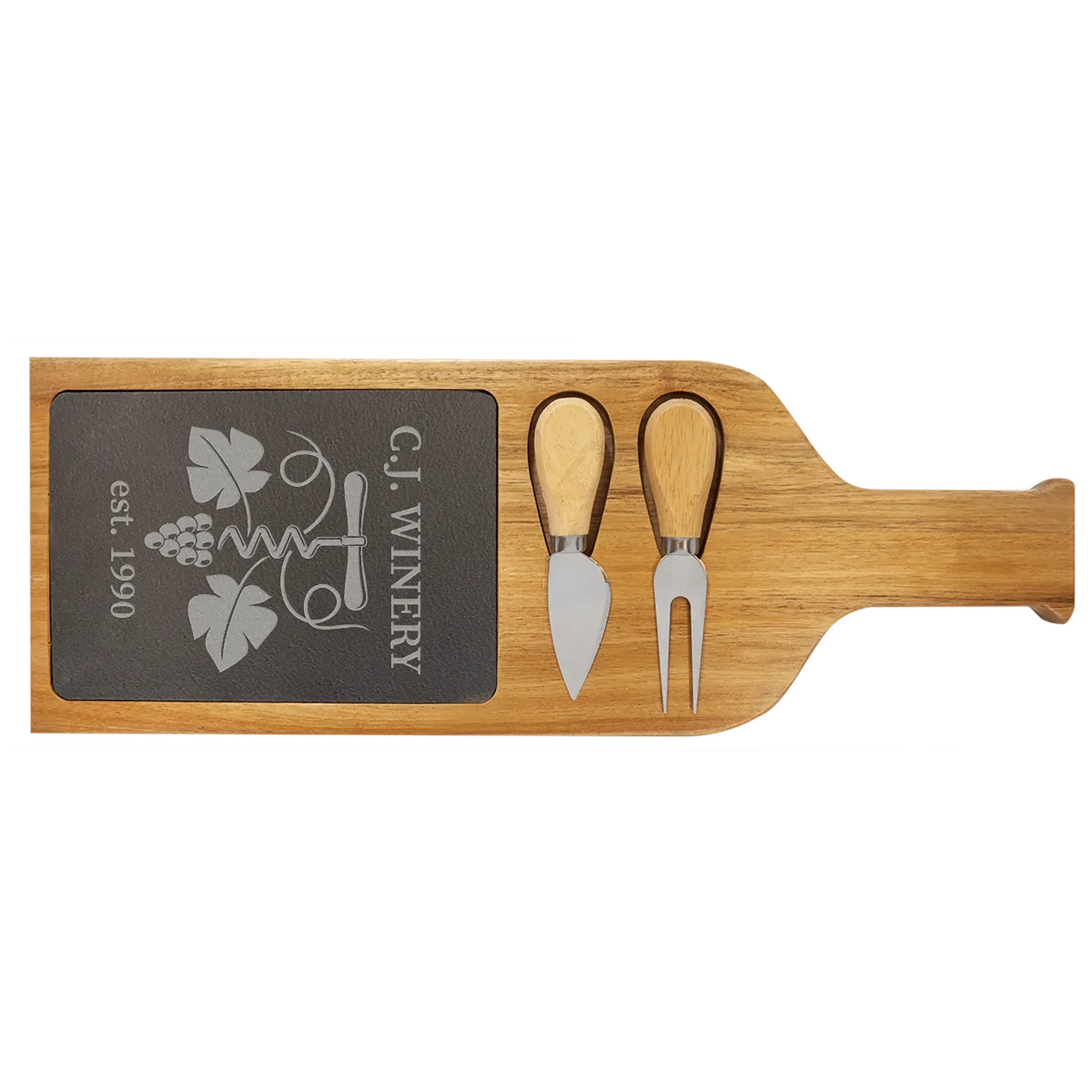 Custom Engraved 17 1/2" x 6" Acacia Wood & Slate Serving Board with Two Tools by 1a7704-f3.myshopify.com – Serving Board