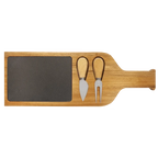 Custom Engraved 17 1/2" x 6" Acacia Wood & Slate Serving Board with Two Tools