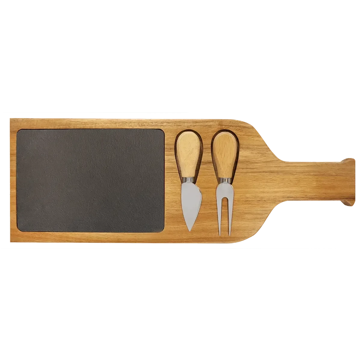 Custom Engraved 17 1/2" x 6" Acacia Wood & Slate Serving Board with Two Tools