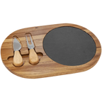 Custom Engraved 12 1/2" x 7 3/4" Acacia Wood & Slate Oval Cheese Set with Two Tools by 1a7704-f3.myshopify.com – Cheese Board