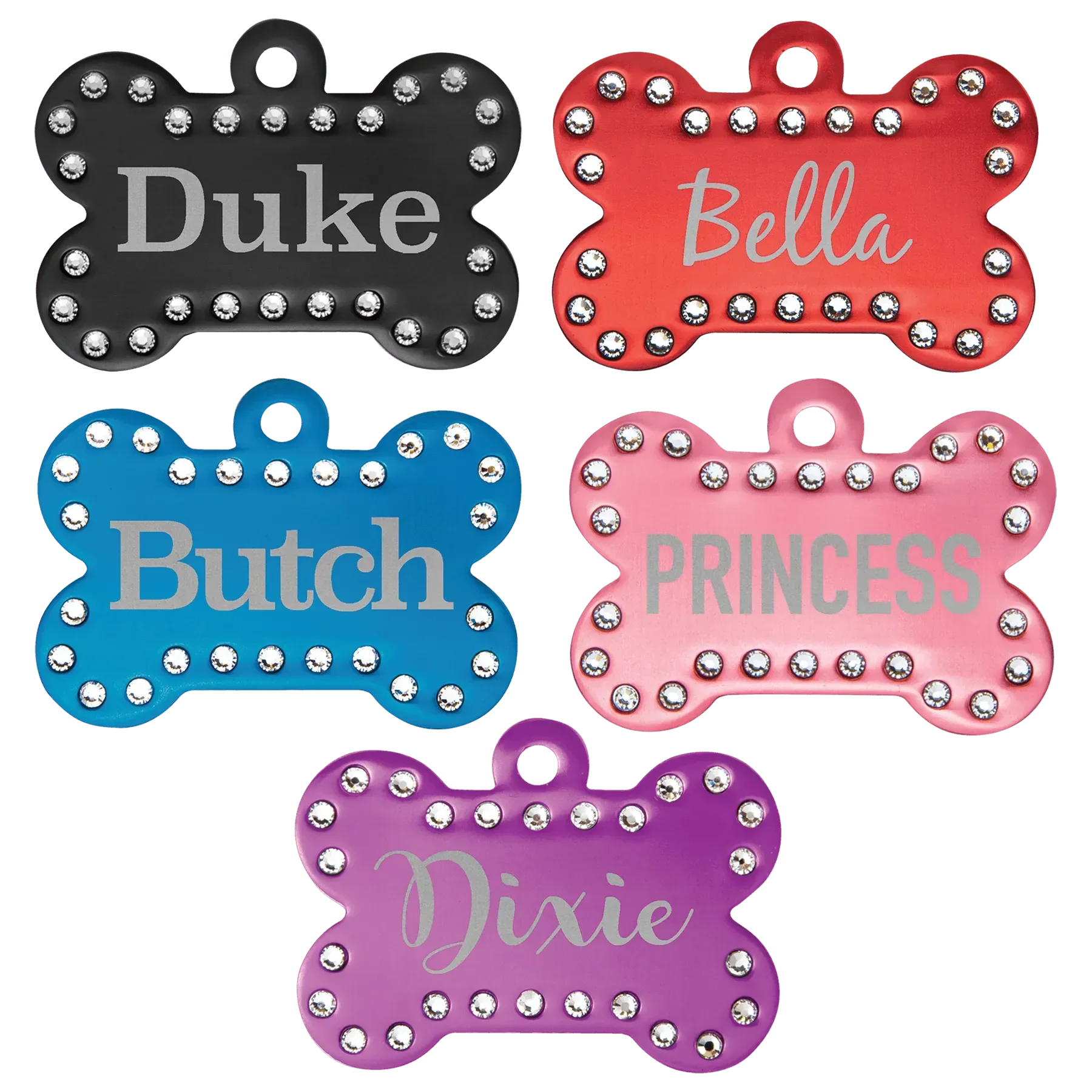 Custom Engraved 1 1/2" x 1" Anodized Aluminum Swarovski Bling Bone Pet Tag by 1a7704-f3.myshopify.com – Pet Tag