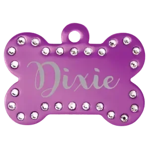 Custom Engraved 1 1/2" x 1" Anodized Aluminum Swarovski Bling Bone Pet Tag