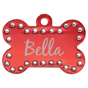 Custom Engraved 1 1/2" x 1" Anodized Aluminum Swarovski Bling Bone Pet Tag