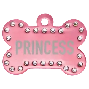 Custom Engraved 1 1/2" x 1" Anodized Aluminum Swarovski Bling Bone Pet Tag