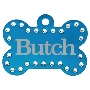 Custom Engraved 1 1/2" x 1" Anodized Aluminum Swarovski Bling Bone Pet Tag